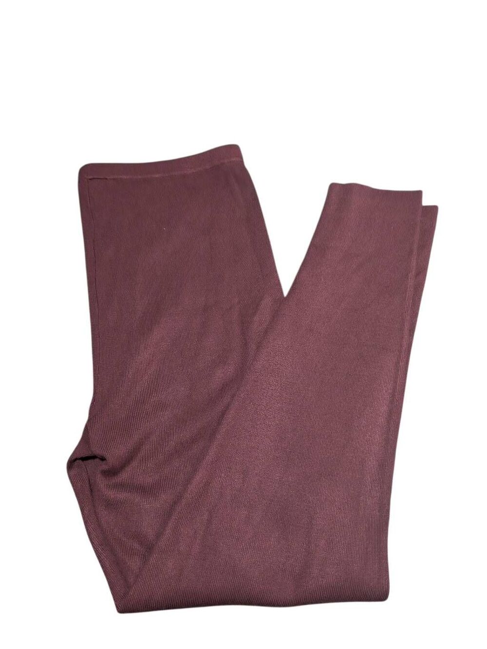 NWT Ellen Tracy Burgundy Ribbed Stretch Leggings High-rise Waist Soft Textured K